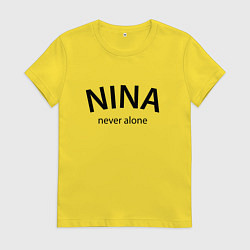 Футболка хлопковая женская Nina never alone - motto, цвет: желтый