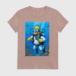 Футболка хлопковая женская Homer diving - ai art, цвет: пыльно-розовый