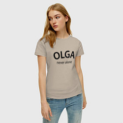 Футболка хлопковая женская Olga never alone - motto, цвет: миндальный — фото 2