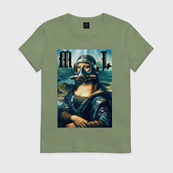 Футболка хлопковая женская Мона Лиза - стимпанк нейросеть, цвет: авокадо