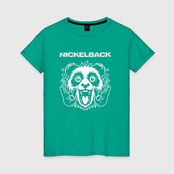 Футболка хлопковая женская Nickelback rock panda, цвет: зеленый