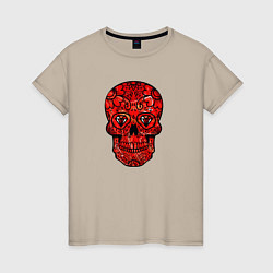 Футболка хлопковая женская Red decorative skull, цвет: миндальный