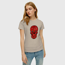 Футболка хлопковая женская Red decorative skull, цвет: миндальный — фото 2
