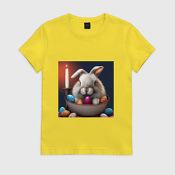 Футболка хлопковая женская Пасхальный зайчик при свечах, цвет: желтый