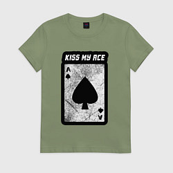 Футболка хлопковая женская Поцелуй мой туз, цвет: авокадо