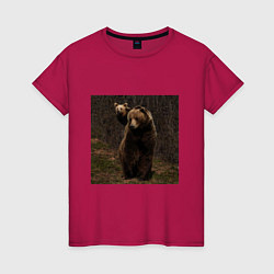 Футболка хлопковая женская Медведи гуляют по лесу, цвет: маджента