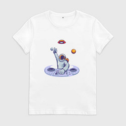 Футболка хлопковая женская Космонавт - диджей, цвет: белый