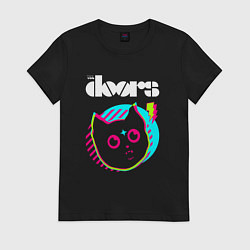 Футболка хлопковая женская The Doors rock star cat, цвет: черный