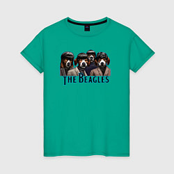 Футболка хлопковая женская Beatles beagles, цвет: зеленый