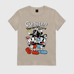 Футболка хлопковая женская Cuphead - devil, цвет: миндальный