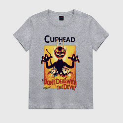 Футболка хлопковая женская Капхед - дьявол, цвет: меланж