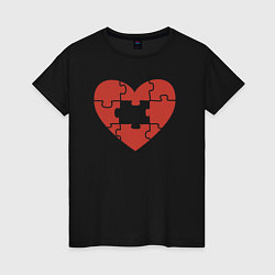 Футболка хлопковая женская Puzzle heart, цвет: черный