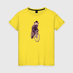 Футболка хлопковая женская Медведь на велосипеде, цвет: желтый