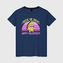 Футболка хлопковая женская Trick or treat happy halloween colored, цвет: тёмно-синий