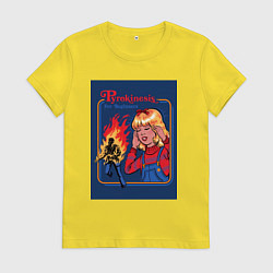 Футболка хлопковая женская Пирокинезис для начинающих мем, цвет: желтый