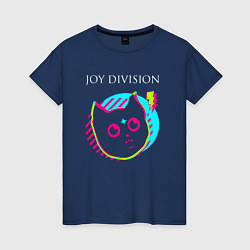 Футболка хлопковая женская Joy Division rock star cat, цвет: тёмно-синий