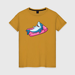 Футболка хлопковая женская Акула на отдыхе, цвет: горчичный
