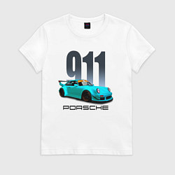 Футболка хлопковая женская Cпортивный автомобиль Porsche, цвет: белый