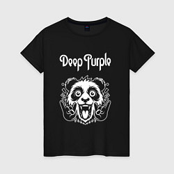 Футболка хлопковая женская Deep Purple rock panda, цвет: черный