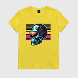 Футболка хлопковая женская Cyber skull - fantasy ai art, цвет: желтый