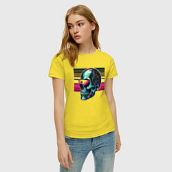 Футболка хлопковая женская Cyber skull - fantasy ai art, цвет: желтый — фото 2