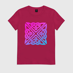 Футболка хлопковая женская Квадратный лиловый кельтский узор, цвет: маджента
