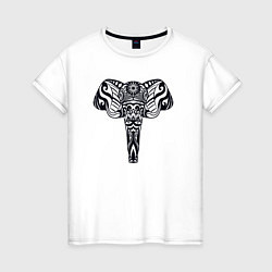 Футболка хлопковая женская Ethnic elephant, цвет: белый