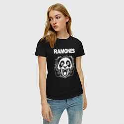 Футболка хлопковая женская Ramones rock panda, цвет: черный — фото 2