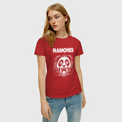 Футболка хлопковая женская Ramones rock panda, цвет: красный — фото 2