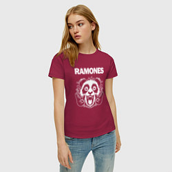 Футболка хлопковая женская Ramones rock panda, цвет: маджента — фото 2