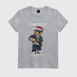 Футболка хлопковая женская Плюшевый медвежонок - гангстер, цвет: меланж