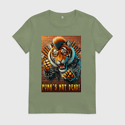 Футболка хлопковая женская Punks not dead - motto tiger, цвет: авокадо