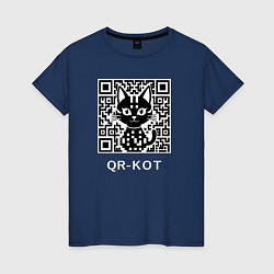 Футболка хлопковая женская QR-кот, цвет: тёмно-синий