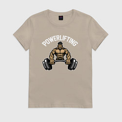 Футболка хлопковая женская Powerlifting gym, цвет: миндальный