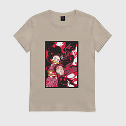 Футболка хлопковая женская Клинок рассекающий демонов Незуко demon slayer nez, цвет: миндальный