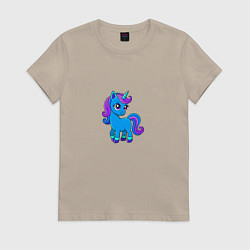 Футболка хлопковая женская Единорог детская картинка, цвет: миндальный