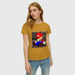Футболка хлопковая женская Марио 64 спит арт, цвет: горчичный — фото 2
