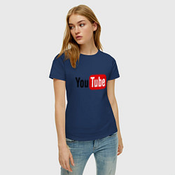 Футболка хлопковая женская You tube logo, цвет: тёмно-синий — фото 2