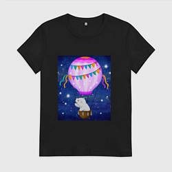Футболка хлопковая женская Белый медведь на воздушном шаре, цвет: черный