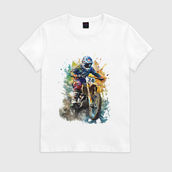 Футболка хлопковая женская Мотокросс, цвет: белый