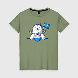 Футболка хлопковая женская Белый медведь и мороженое, цвет: авокадо