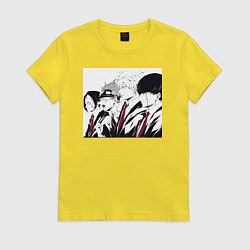 Футболка хлопковая женская Магия и мускулы Ланс Краун, цвет: желтый