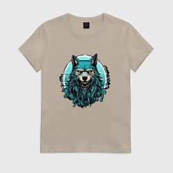 Футболка хлопковая женская Морской волк скалится, цвет: миндальный