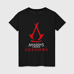 Футболка хлопковая женская Assassins creed shadows logo, цвет: черный