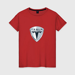 Футболка хлопковая женская Tesla logo, цвет: красный