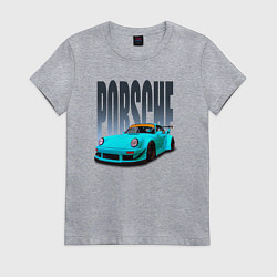 Футболка хлопковая женская Porsche 911 винтажный немецкий автомобиль, цвет: меланж