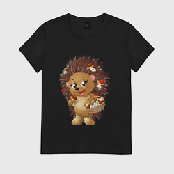 Футболка хлопковая женская Красивый добрый ежик, цвет: черный