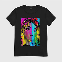 Футболка хлопковая женская Портрет девушки - нейросеть, цвет: черный