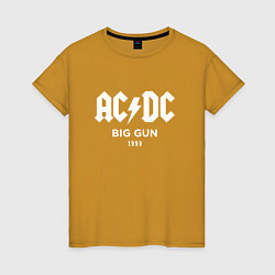Футболка хлопковая женская AC DC - Big gun 1993, цвет: горчичный