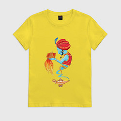 Футболка хлопковая женская Джинн и золотая рыбка, цвет: желтый